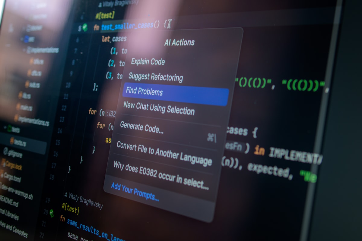 Computer screen displaying source code with a context menu open